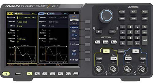 VOLTCRAFT FG-30802T - Generatore di funzioni alimentato a corrente, 1 µHz - 80 MHz, 2 canali, rumore, pulsazioni, rettangolare, Sinus,