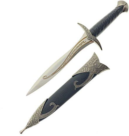 LKOQO 27,9 cm Fantasy Mittelalter Elbischer Dolch Für Sammlung, Geschenk oder Cosplay Renaissance Charaktere A Fair,Edelstahl (Schwarz)