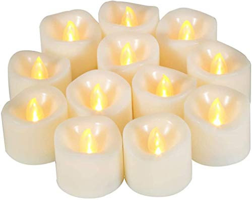 Lot de 12 bougies chauffe-plat à LED sans flamme vacillantes, fonctionnant à piles/électriques - Petites bougies LED pour Noël, fête, festival, décorations de Noël, etc. (piles incluses)