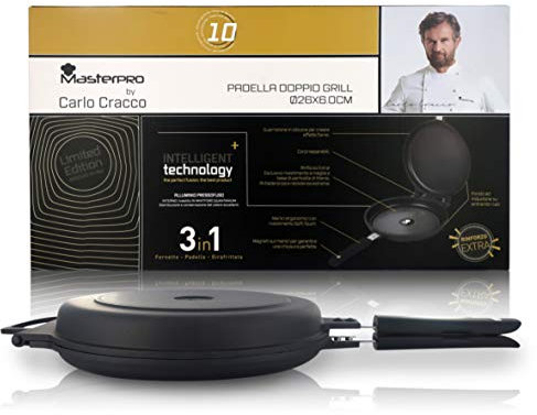 MasterPRO by Carlo Cracco - Padella doppio grill rotonda effetto fornetto 26cm, corpi separabili con rivestimento antiaderente effetto pietra, chiusura ermetica
