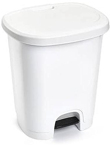 CABLEPELADO Cubo basura plastico, Cubo basura apertura pedal, Papelera de pedal, Libre de BPA, 45 cm alto x 38 cm ancho x 32 cm fondo, Capacidad 27 Litros, Blanco completo
