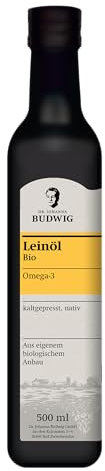 Dr. Budwig Leinöl Bio kaltgepresst (1x 500ml) - Omega 3 hochdosiert aus Bio Leinsamen - ungefiltert aus 100% nachhaltigem Anbau- veganes Leinsamenöl - flüssig - naturrein - Öl für Kinder