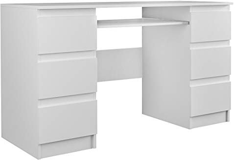 ADGO Schreibtisch mit schubladen Weiß Computertisch mit 6 Schubladen Schreibtisch130 cmx76 cmx51 cm, Arbeitstisch Büro, Bürotisch, Stauraum, Schreibtisch für Arbeit, Büro(Versand in 2 Paks)