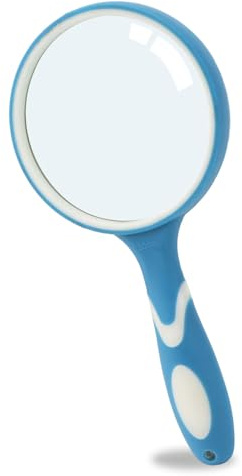 Large Magnifying Glass Handheld, Easy to Hold Shatterproof Rubbery 10X Magnification Glass Lens for Elders Reading Newspapers and Children Observing Nature (Blue)