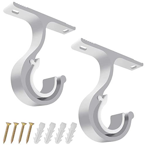 Colexy 2 Pezzi Staffa per Bastone per Tende Supporto per Tende in Metallo, Staffa per Asta Tenda Doppia con Viti Appendere Bastoni per Tende al Soffitto (Bianco)