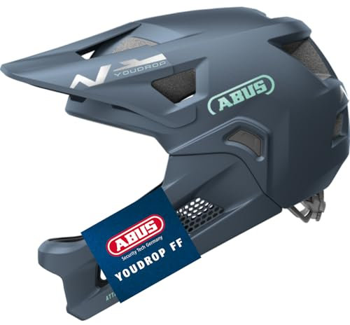 ABUS MTB-Helm YouDrop FF - Fullface-Helm für Kinder und Jugendliche - für den Einstieg in den Mountainbikesport - mit abnehmbarem Kinnschutz - Blau, Größe S