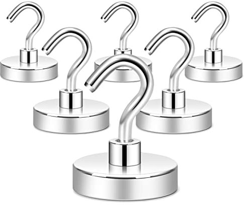 Neosmuk Magnetic Hooks Heavy Duty,Strong Magnet with Hook for Cruise, Super Strength Industrial Hooks for Hanging, Magnetic Hanger for Fridge,Coat, Cruise and Grill 6 Pack