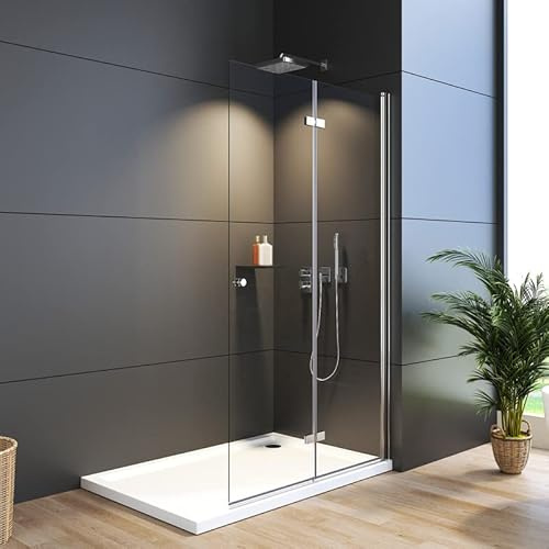 WDWRITTI Walk in Duschwand, 75x185 cm Falttür Begehbare Dusche Duschkabine Duschtrennwand 6mm ESG Sicherheitsglas Beschichtung