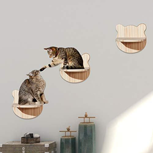 Jauhmui Katzen Wand Klettern 3er-Set, Kletterwand aus Echtholz,Katzenbett Wand,Katzenbretter für Wand, Katzenregal,Katzentreppe Wand,Groß und Stabil,Ideal für Katzen Zum Spielen und Klettern im Haus