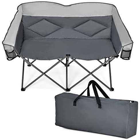 GYMAX Doppelter Campingstuhl Klappbar Gartenstuhl Zweisitzer mit Netztaschen Loveseat für Camping Picknick Angeln Campingsofa bis 226 kg belastbar