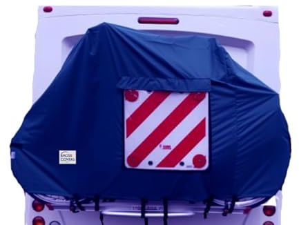 Motorhome/Caravan 2 Bike Cover LARGE (For Rear Vehicle Wall Mounted Bike Racks) (Navy Blue With Clear Pocket & Hazard Board)