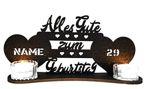 Waluna® Geburtstagsgeschenk Teelichthalter personalisiert mit Name und Alter oder Datum Herzen Alles Gute zum Geburtstag Deko in 12 Farben kerzenhalter Gechenk Tischdeko (Alles Gute zum Geburtstag)
