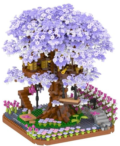 HIGH GODO Mikro Klemmbausteine Blumen Kirschblüte Baumhaus, 2200 Teile Sakura Bonsai Baum Deko Modell, Creative Geschenk für Jugendliche Erwachsene
