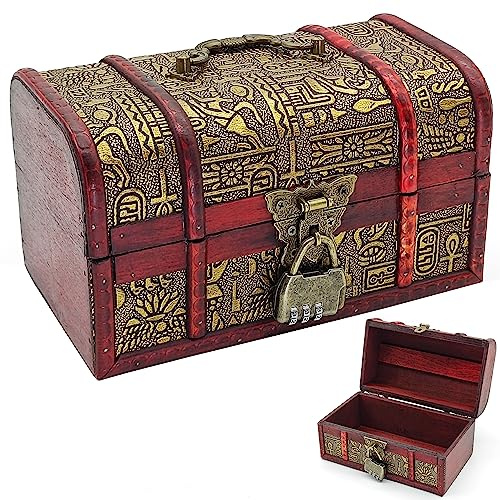 HAOBIN Schatztruhe Holztruhe Schatzkiste Vintage Spardose Geschenkbox Mit Deckel Für Aufbewahrung Und Dekoration (Braun E)