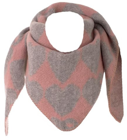 FASHION YOU WANT Dreieckstuch Stola Schal mit Viscose und Wolle - Hochwertiges Halstuch mit großem Herz-Print - Perfekt für Herbst Winter (grau/rosa)