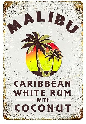 Metall-Blechschild, Retro-Poster, Wanddekoration, Blechschild, Vintage-Chic-Kunst-Dekoration, Poster, Malibu Rum für Zuhause, Bar, Café, Bauernhof, Geschäft, Garage, Küche, Club, 14 x 20 cm
