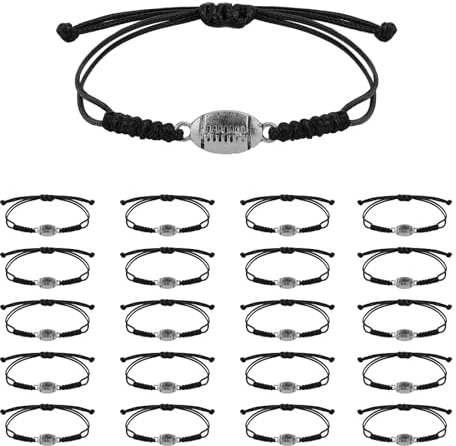 NQEUEPN 20pcs Bracelet Rugby, Bracelet à Breloques Réglable Bracelet Homme Corde Rugby Bracelet Tressée avec Pendentif de Rugby pour Adolescentes Hommes Femmes Joueurs D'équipe