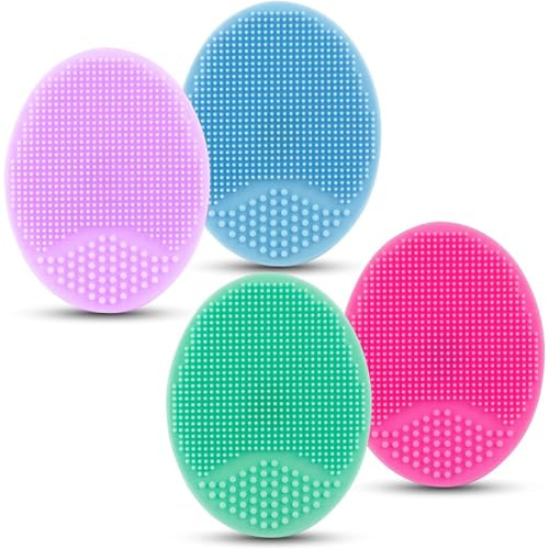Baby Bath Brush, Facial Cleansing Brush, Silicone Face Scrubbers Exfoliator Brush, Baby Cradle Cap Brush,Silicone Massage Brush, Suitable for Adult Facial Cleansing and Baby Bathing (Small-4pcs)