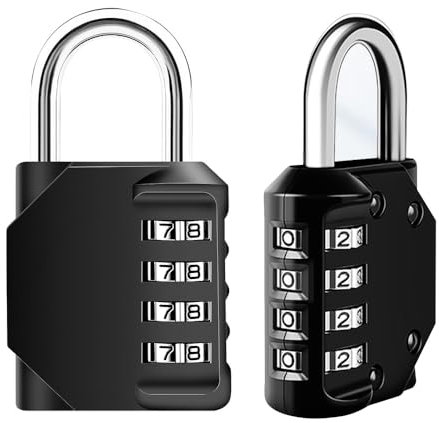 2 Lucchetti combinazione, cifra a 4 numeri lucchetto combinazione, Materiale in lega di zinco, adatto per armadietti, scuole, palestre, ecc(80×43×21mm) (Nero)