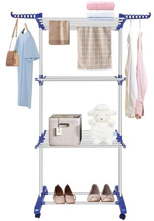 openspaceshop Stendi biancheria verticale stendino a torre 3 livelli con ruote pieghevole