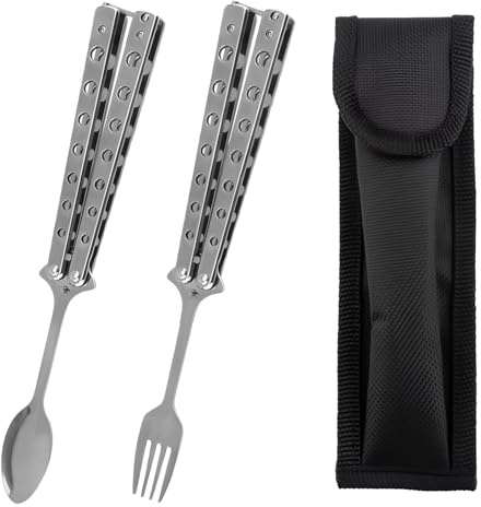 Fjärilssked campinggaffel och skeds-set: 2 stycken multifunktionella vikbara redskap med förvaringsväska för kök, grill, camping och resor utomhus