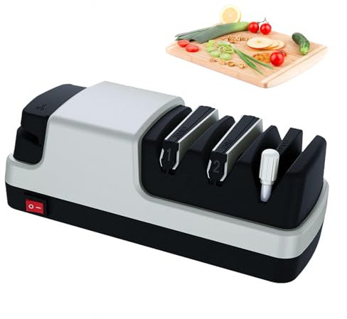 Affilacoltelli Professionale Elettrico, 4 in 1 Knife Sharpener, Con Abrasivi Diamantati Al 100% E Guide Angolari Di Precisione Acciaino Professionale,Silver