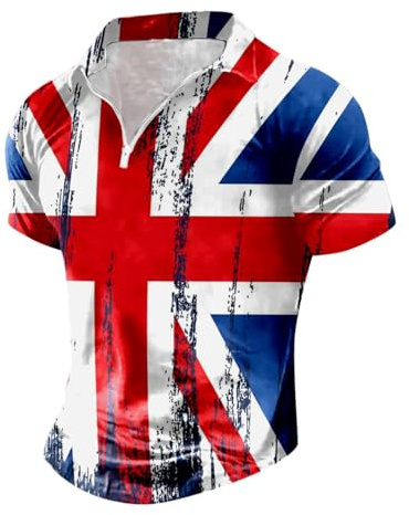 Union Jack Flag T Shirt Men England Flag Short Sleeved Shirts Summer Striped Casual Shirt Button Down Hawaiian Shirt for Beach Holiday Regular Fit England Football Muscle Workout Athletic T-Shirt