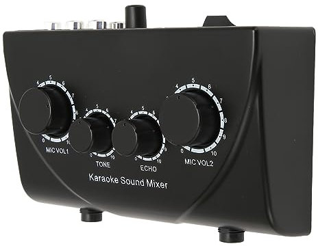 Karaoke-Mixer, Zwei Mikrofoneingänge, Reverb- und Musikknöpfe, von Zwei Mikrofonen, TV/PC/Smartphone-Musiksteuerung, Bass- und Höhenanpassung, 6,35-mm-Anschluss (EU-Stecker