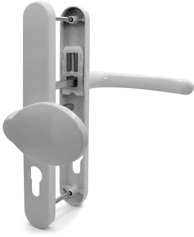TSS White UPVC Door Handle Pair Set with Offset Lever and Pad, 92/62mm PZ Centres (Internal = 92mm / External 62mm), Sprung, 212mm Screw to Screw, Backplate 245mm x 34mm, Replacement PVC Door Handle