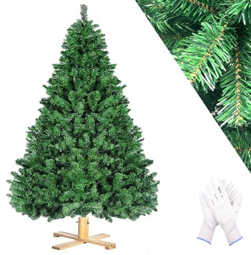 Árbol de Navidad Artificial 210 CM, Árbol de Navidad Verde Base de Madera, 7 FT Decoración Navideña (Ø 135 CM-1346 Ramas), Decoración de Árbol Realista, Ignífuga y Robusta para Hogar y Hoteles