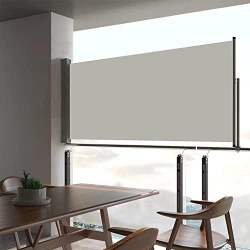 Willood Toldo Lateral Retráctil para Patio Pantalla de Terraza Mampara Parasol de Exterior Jardín Tela de Lona PU Crema con Soporte de Hierro 60x300 cm