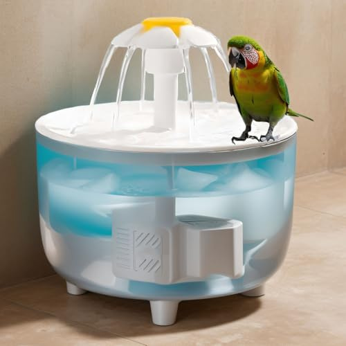 LAUDAWSUN Large Bird Bath for Parakeet Indoor, Parrot Shower With Pump Recirculating Filtration, Automatic Water Dispenser, Cat Drinking Fountain for Pet (Clear)