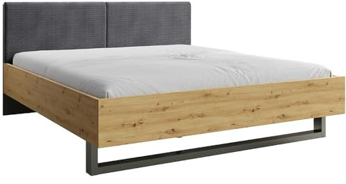 Lomadox Bettgestell 180x200 cm Bett Doppelbett Ehebett Gästebett Jugendbett mit gepolstertem Kopfteil modern in Graphit mit Eiche