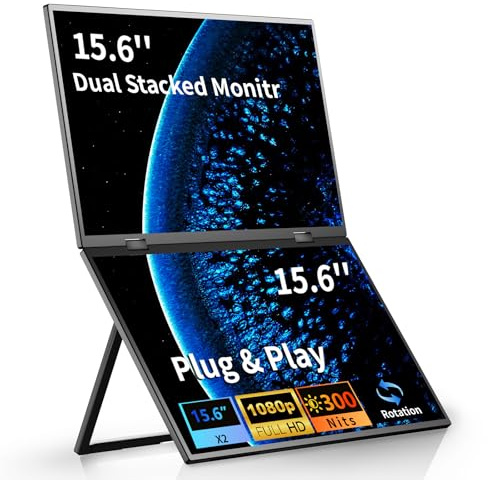 sibolan Set di monitor portatile a triplo schermo da 15,6, 100% sRGB, 1080P HDR - rotazione a 330°, design pieghevole, soluzione versatile per laptop, PC, telefono, console di gioco con supporto
