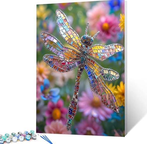 Malen Nach Zahlen Erwachsene Libelle Komplettset Malen Nach Zahlen Blume Malen Nach Zahlen ab 9 Jahre MÃdchen Kinder, DIY Handgemalt Ölgemälde Kreativ Set Knitterfreie Leinwand 45x60cm Deko H5-213