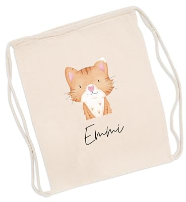 wunderwunsch Turnbeutel personalisiert, Sportbeutel Kinder, Personalisierte Sporttasche Kindergartenkind, Schulranzen Name, Kiga Beutel individualisiert mit deinem Namen (Katze)