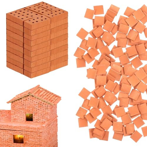 JDCMEI 100 Stück Mini Ziegelsteine, 1:16 Mini Scale Ziegel, Mini Simulation Ziegel, Miniatur Ziegelsteine Backsteine Ziegelsteine für DIY Bauen Puppenhaus Garten Ornament Haus Spielzeug Deko