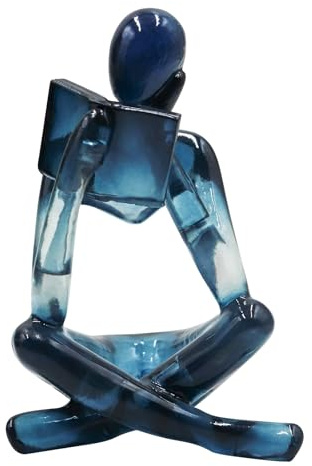 Reading Women Statue, Translucent Blue Resin Thinker Sculptures, Abstract Art Ornament, Modern Aesthetic Figurine Decoration for Home Living Room Bedroom Office Shelf Table Desk Bookshelf Decor