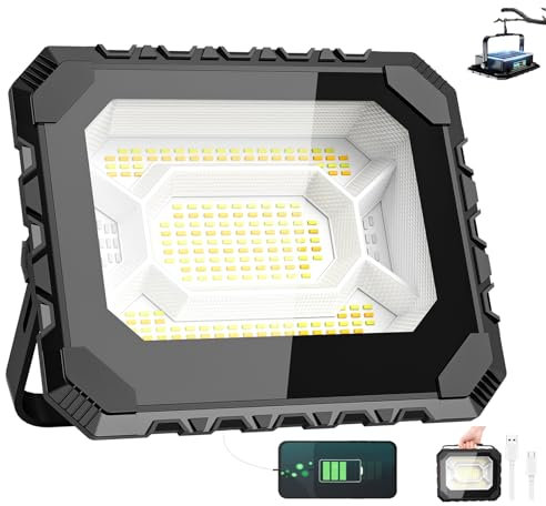 300W LED Baustrahler Akku Solar Arbeitsleuchte Tragbare, 32000LM 24000mAh Akku Arbeitsleuchte USB-Wiederaufladbar, 5 Lichtmodi, Campinglampe Tragbar im Freien für Notfälle, Baustelle, Camping