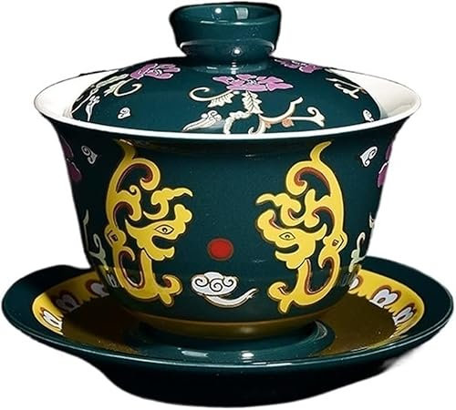 SUNMME Tasses à thé Bols Service à thé Bol Couvert Tasse Céramique Chinoise Soupière Traditionnelle Multicolore Service à thé Couleur Unie Portable Voyage Belle (Capacité : 12x9.5cm 170ml 6)