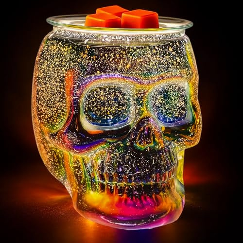 JOYOLO Wax Melt Warmer, Wax Warmer for Scented Wax with Light Bulb, Electric Skull Wax Burner, Halloween Fragrance Wax Melter for Home and Gifts (Rainbow Skull)