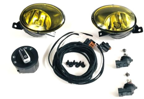 HZ-DESIGN 1 Komplettset Nebelscheinwerfer Gelb NSW mit Abbiegelicht und Chromschalter zum Nachrüsten kompatibel mit VW T5 2009-2015