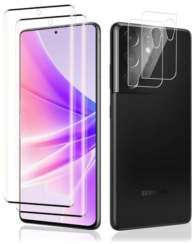 Carantee Schutzfolie für Panzerglas für Samsung Galaxy S21 Ultra Kameraschutz, 2+2 Stück Blasenfrei 9H Härte Displayschutz, Bruchsicher Hohe Transparenz Folie, Fingerabdruck-ID Displayschutzfolie