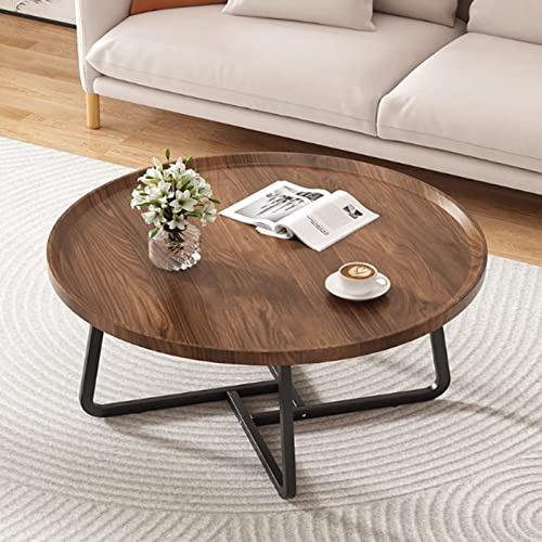 Table basse ronde industrielle simple pour canapé finition noyer 60 x 60 x 40 cm Idéal pour décoration d'hôtel et d'appartement