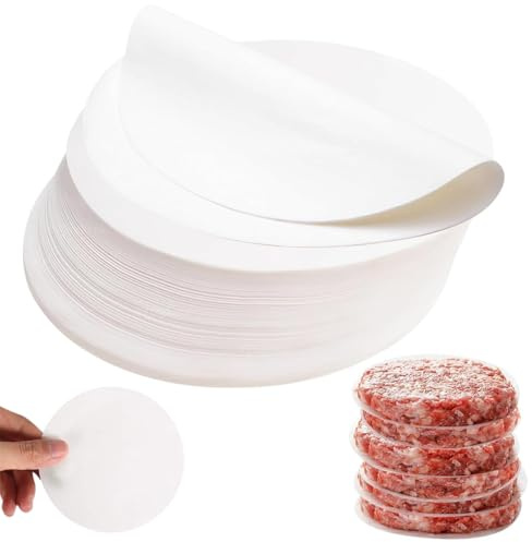 500 Pièces Papier Steak Haché Rond 10 cm, Papier Sulfurisé, Papier de Hamburger Pratique Papier Antiadhésif Diamètre Feuilles de Papier Cuisson, Disques de Papier Cuisson pour Steaks Hachés