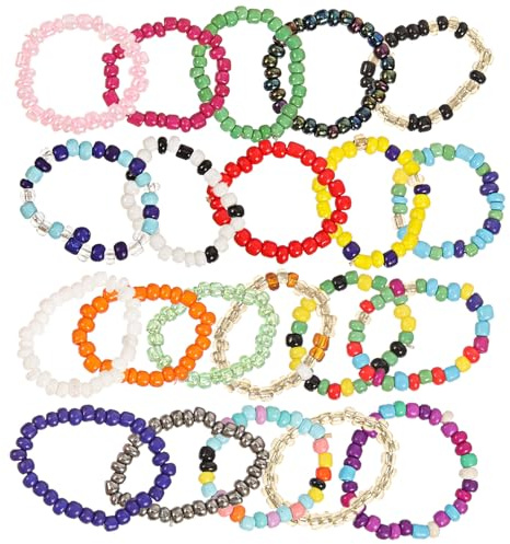 21 Stück Bunte Perlenringe aus Glas, Fingerringe für Damen und Mädchen | Sommerparty Geeignet, Kreative Verarbeitung, Leicht und Auszuziehen, Angenehm zu Tragen Zufällige Farbe