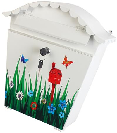 LAIOUSN Boîte aux lettres décorative en métal pour jardin, style fermes, oiseaux et fleurs, type lourd, construction en fer, motif oiseau et herbe, boîte aux lettres en métal