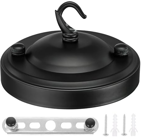 BUGUUYO Copertura Design Lampadario per Gancio Soffitto e Lampadari Apertura Semplice Ferro Lega Zinco in Nero Resistente Pendenti per Lanterne