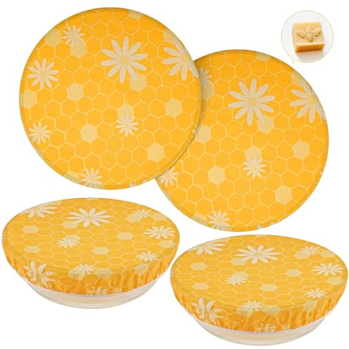 2 Pcs Beeswax Bowl Covers Reusable 12in, Large Reusable Bowl Covers for Bread Proofing with Honeycomb Pattern, Stretchable Beeswax Wraps for Mixer Bowls, Proofing Baskets, Large Containers