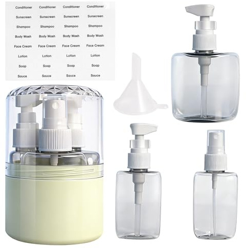 3 i 1 påfyllningsbara reseburkar, reseflaskor 50/100 ml, burkar för gel och Champu Avion Plastico med 1 tratter, Travel Bottles transparenta, behållare för flygresor för toner, duschgel, spray